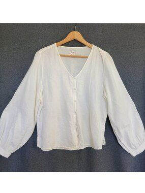 Laura Ashley Linen Cotton M Blouse Button Down Peasant Cottagecore Prairie